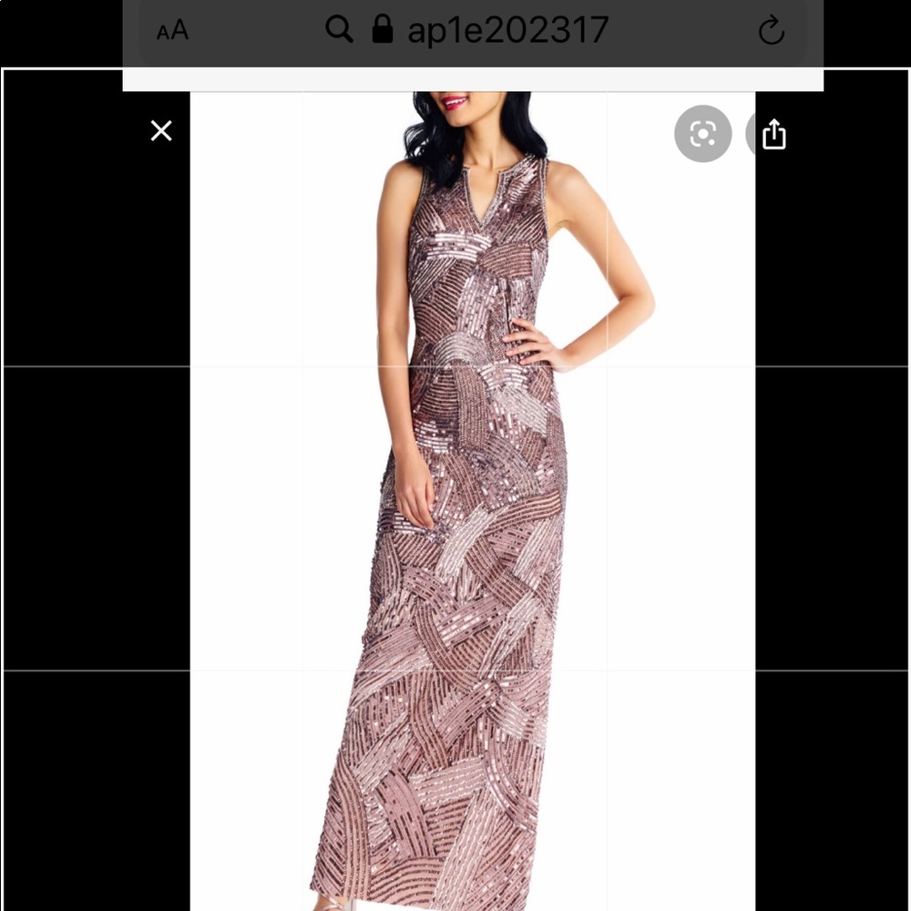 Adrianna Papell rose gold sequins& beaded sleeveless long gown - Picture 3 of 9
